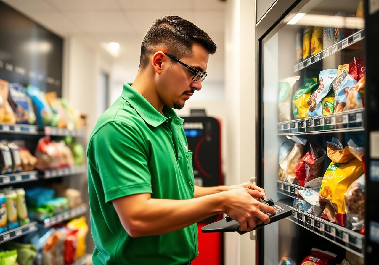 VENDINGTEC-Techniker beim Befüllen eines Snackautomaten